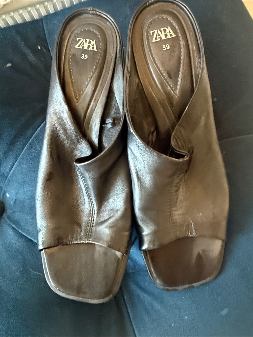 Zara Brown Leather Open-Toe Mule great condition